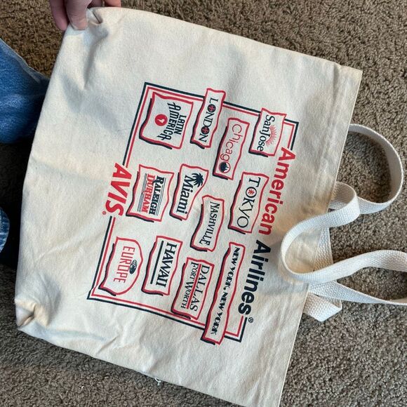 VTG 80s 90s American Airlines x Avis Canvas Travel Tote Bag Double Sided - Picture 12 of 12